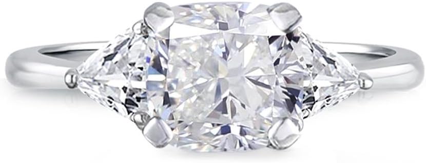 Samie Collection Rhodium Plated 1.74ctw Cushion CZ 3-Stone Wedding Engagement Rings in Birthstones