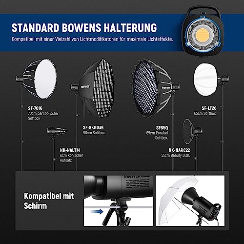 NEEWER 80W LED Videoleuchte, 2,4G und APP Steuerung, zweifarbig 2700K-6500K Videolicht, 34000 Lux/1m, CRI97+/12 Szenen/Bowens COB Dauerlicht für Studio Fotografie Videoaufnahmen und Streaming, CB60B