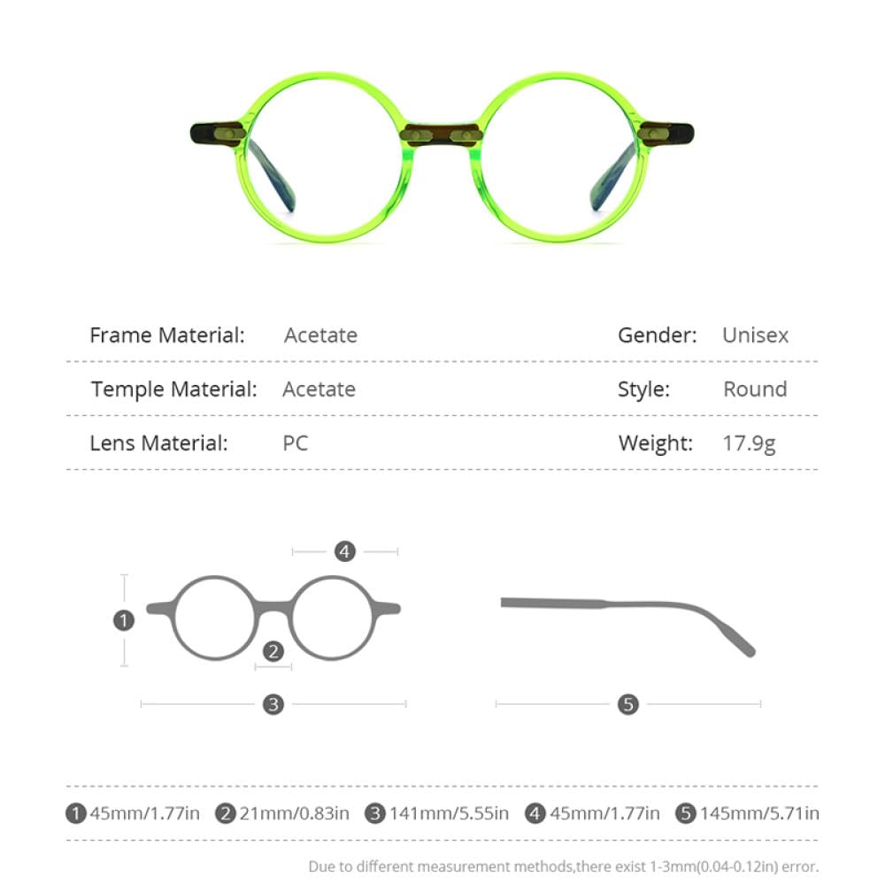 MUTYNE Montura de gafas de acetato para hombre, anteojos transparentes redondos Retro Vintage, gafas para mujer