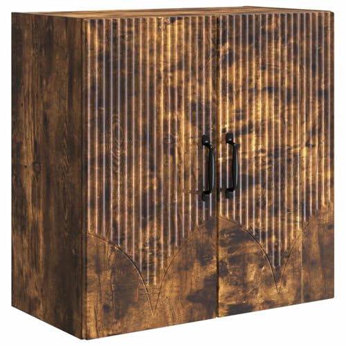 Armoire murale chêne fumé de rangement avec porte bois meuble suspendu
