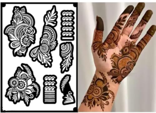 Image of Rosh Fashion Mehndi Stencil Design Sheet - Arabic Floral Henna Tattoo Reusable Template