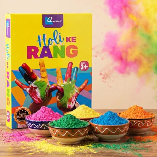 ascension Natural Herbal Gulal Holi Colour Skin Friendly Powder, 80g Each, Pack of 5