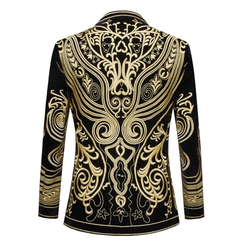 DAMANGUAN Men's Velvet Blazer, Gold Embroidered Suit Jacket, Black Tuxedo for Wedding Party Prom (US, Alpha, XX-Large, Regular, Regular, Yellow) - image 2