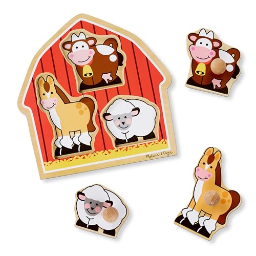 Melissa & Doug Barnyard Animals Jumbo Knob Puzzle, Wooden Peg Puzzle for Toddlers, Educational Toy for Shape Recognition and Fine Motor Skills, Ages 1+ - image 4
