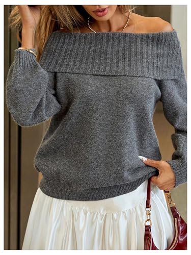 Floerns Women's Off The Shoulder Long Sleeve Sweater Casual Loose Knit Pullovers4