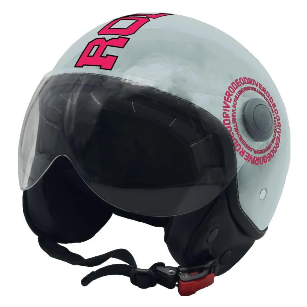 Casco Demijet Moto Rodeo Drive, Grigio/Fucsia, Visiera Protettiva