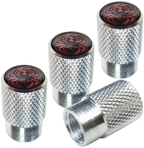 Tricktoppers Billet Knurled Aluminum Tire Wheel Valve Stem Dust Caps for Cars Trucks Trailers SUV's RV's Motorcycles Bikes (Set of 4) Black Widow Spider Red (Silver)