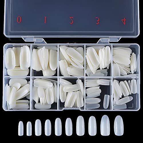 500 Piezas Uñas Postizas con Caja,Oval,Pasta Completa,10 Tamaños Uña Falsa Artificial de Acrílico Puntas para Uñas Personales o Salones de Uñas Natural