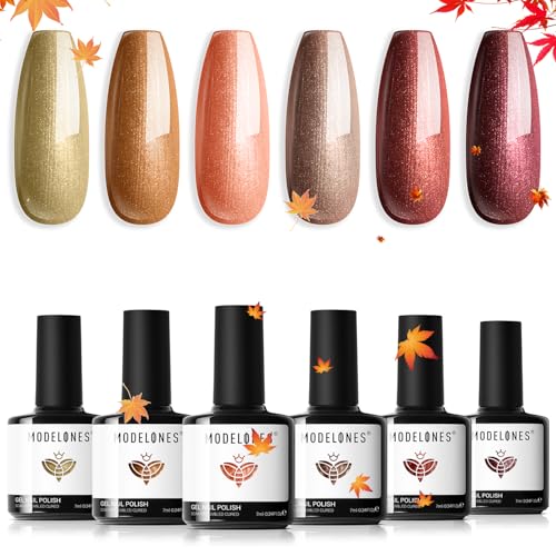 Image of modelones Fall Gel Nail Polish Set, 6 Colors Chameleon Nail Drawing Swirl Shell Thread Effect Gel Polish Kit Soak Off DIY Mani Gift