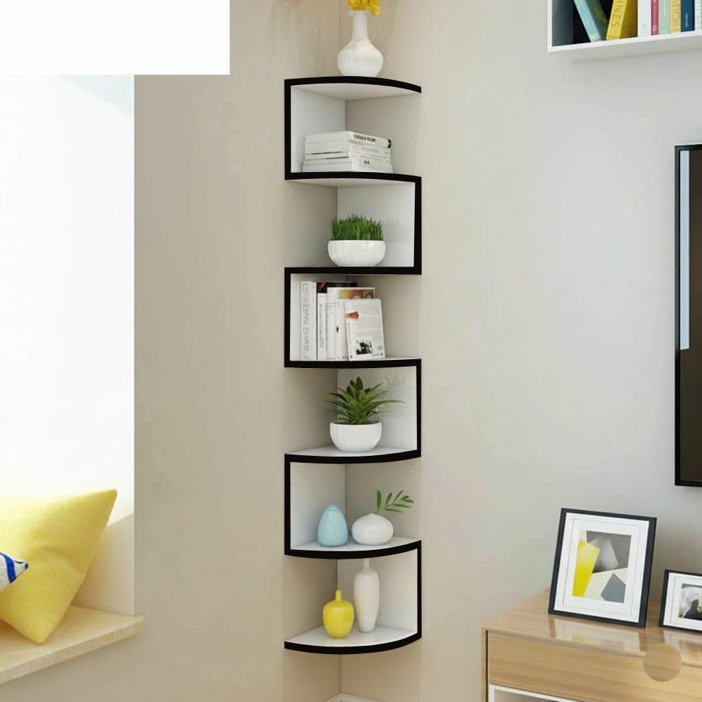 HIURYD Zig Zag Engineered Wood Floating Corner Rack Shelves for Living and Bedroom Decoration (MDF- Medium Density Fiber) Corner Décor(Many Colors are Available) (Large, White)-image-19