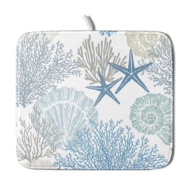 Coastal Dish Drying Mats for Kitchen Counter 16¡Á18 Inch Starfish Coral Nautical Small Microfiber Drying Mat Kitchen Accessories Dish Rack Mat Drainer Pad Washable Absorbent
