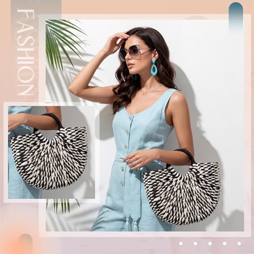 Image of Frienda Straw Tote Bag Summer Beach Bag Handmade Straw Rattan Woven Handbag for Women Travel