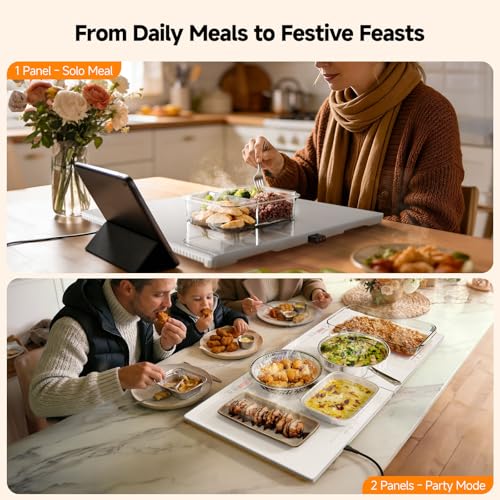 Image of FEPPO Electric Warming Tray with Independent Temp Control, 31 inchx15 inch Glass Surface Warming Mat for Food, 10 Temp Settings and Timer, 2-in-1 Food Warmers for Parties Buffet