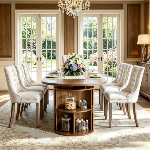 Image of 47in-118 in Extendable Dining Table for 4-12, Oval Expandable Kitchen Table
