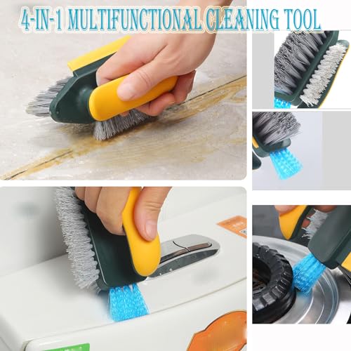 Image of 4-in-1 Grout Brush with Squeegee,Durable Bristles,Heavy-Duty Scrub Brushes for Cleaning with Stiff Bristles Cleaning Brush for Bathroom & Kitchen,Tile Floors Bathroom Wall /Corner /Window (Green)