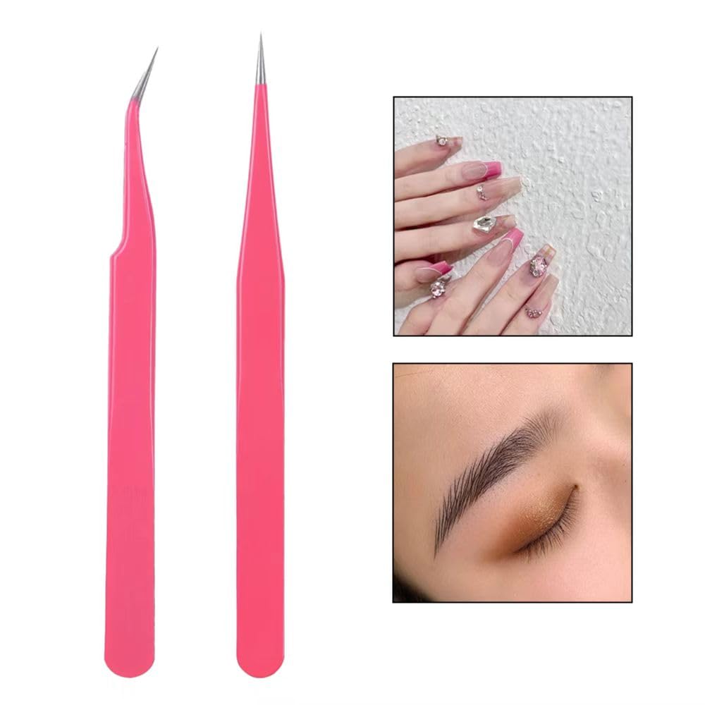 Pinzetta, 2 Pinzetta Extension Ciglia e 1 Pennello Ciglia, Kit Pinzetta per Ciglia, Pinzette Diritto e Curvo Tip Pinzette, Professionale Pinzette in Acciaio Inox, per Estensioni Ciglia, DIY