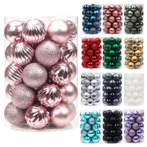 34 Piezas Bolas de Navidad 40mm Bolas Arbol de Navidad Decoración de Bolas Navidad Inastillable Plástico Adornos Navidad para Arbol (Rosa Claro) Cover