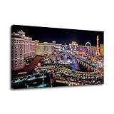 Pacimo Framed Canvas Print Wall Art Las Vegas Cityscape Giclee Poster Gallery Wrapped City Skyline Skyscraper Modern Artwork for Living Room Bedroom Office Wall Decor Ready to Hang 12'x18'