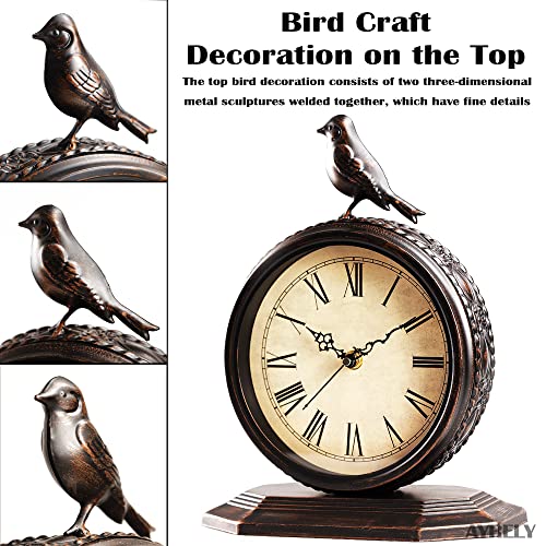 Ayrely 8-Inch Antique Mantel Clock, Large Vintage Desk Clocks For Living Room Decor, Battery Operated Decorative Table Top Bird Clocks For Home,Office, Living Room, Bedroom,Farmhouse(Metal Bird) #TOP5