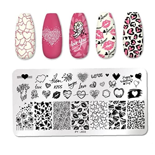 Placas De Estampado De Uñas Plantillas De Impresión De Gel para Decoración De Uñas Patrón De Ángel con Estampado De Labios De Corazón Herramienta De Diseños Decorativos De Uñas DIY Cover