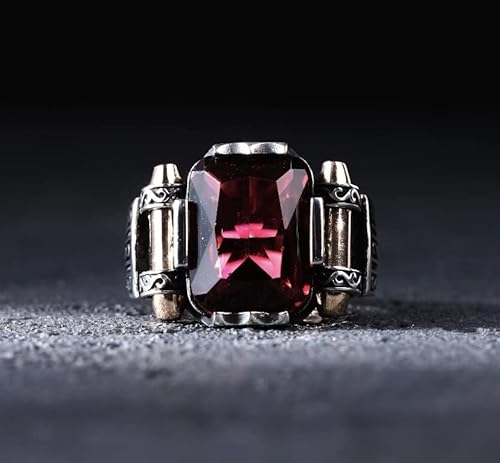 Men Silver Ruby Stone Ring, Square Stone Man Ring, Turkish Silver Handmade Ring, Zircon Stone Ring, 925K Sterling Silver Ring #TOP3