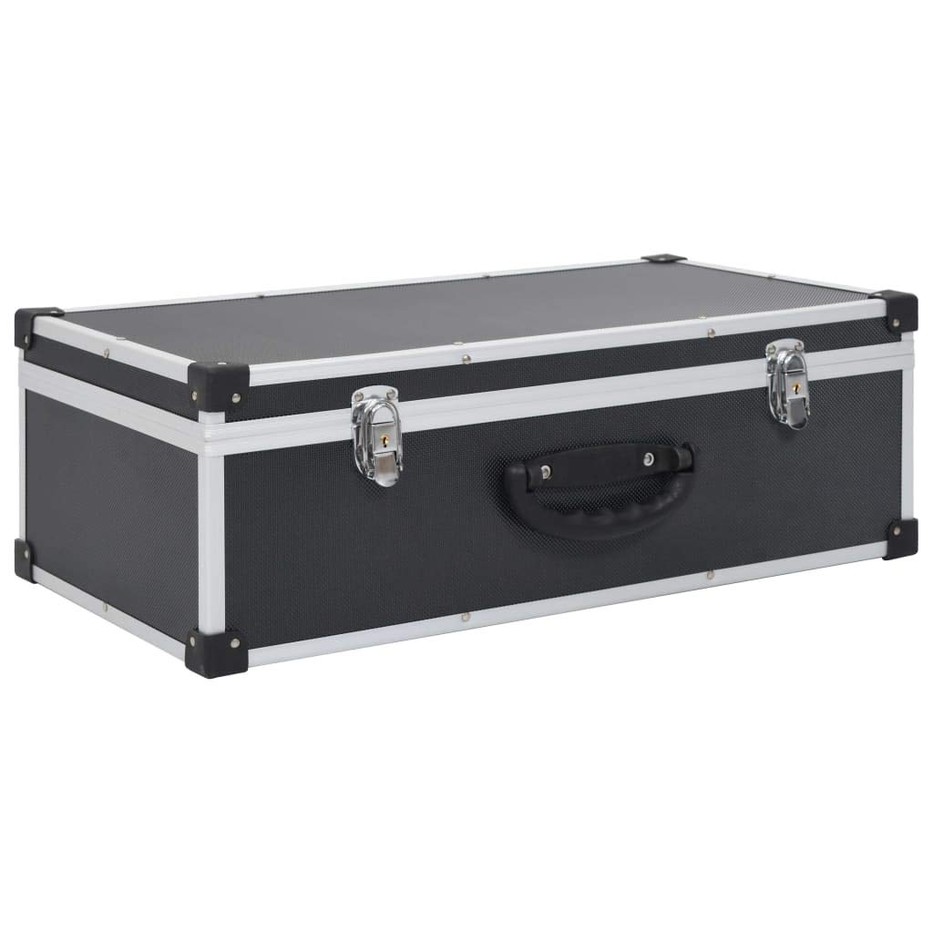 Maletín para CD, duradero y con cerradura, de madera y ABS con estructura de aluminio, negro, para colección de discos