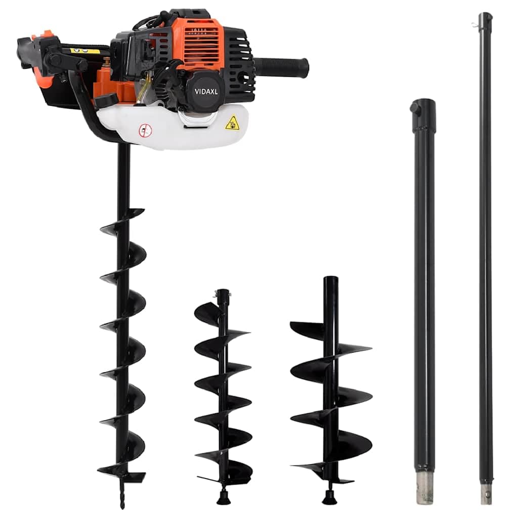 Juego de brocas de acero para perforación de tornillo con motor de gasolina de 52 cc, 3 brocas de acero para madera, espiral 100, 150, 200 mm, más 2 extensiones para plantación de jardín