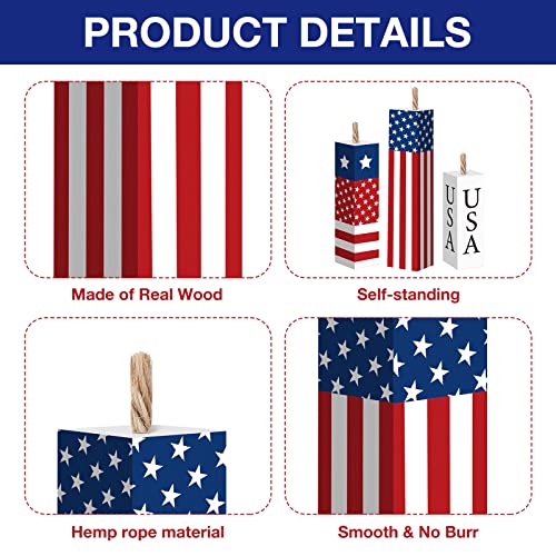 Image of Amyhill 3 Pcs 4th of July Decorations Set Wooden Patriotic Table Centerpieces Independence Day Wood Firework Fourth of July Table Signs for 250th Anniversary Home Farmhouse Decor (Star)