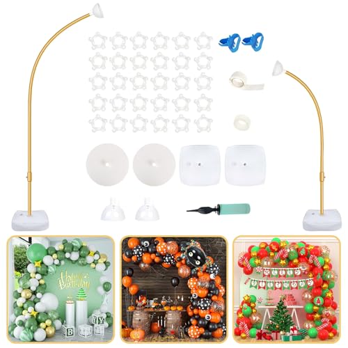 Bazen Upgraded 8.2ft & 5ft Balloon Arch Kit Glod Free Bending Shape Deformation Balloon Column Stand Half Arch Balloon Stand with Base Balloon Arch Frame for Wedding Baby Shower Birthday Decoration