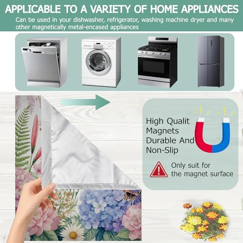 Image of Dishwasher Cover,Hummingbird Reusable Dishwasher Magnet Cover,Decorative Spring Hydrangea Wildflowers Magnetic Refrigerator Cover Front Panel Cover for Kitchen Decor 23x26 Inch