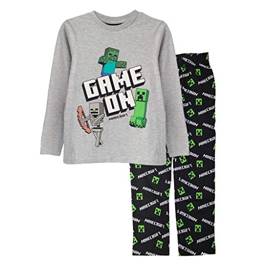 Minecraft En Juego Chicos Larga Pijamas Set Negro/Gris Brezo 122 | Regalos PS4 PS5 del Jugador de Xbox, los Chicos del Colegio Pijamas, Ropa de los niños, niños y Regalo de cumpleaños Idea