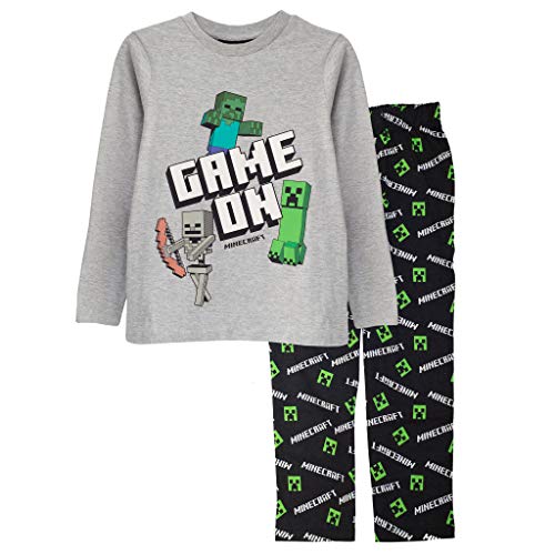 Minecraft En Juego Chicos Larga Pijamas Set Negro/Gris Brezo 146 | Regalos PS4 PS5 del Jugador de Xbox, los Chicos del Colegio Pijamas, Ropa de los niños, niños y Regalo de cumpleaños Idea