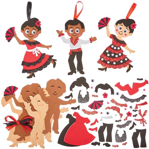 Baker Ross FN046 Flamenco Dancer Mix & Match Decoration Kits - Pack de 8, kits de décoration pour enfants