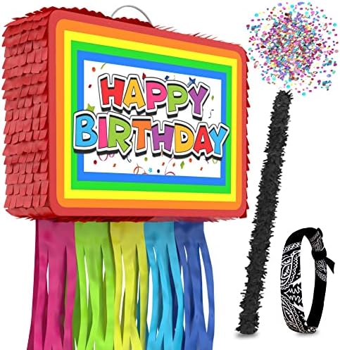 Birthday Pinata 4-Piece Set great for Boy, Girl, and Adult party. Happy Birthday Decorations, fun & unique style, fits candy party favors (16”X10”) durable!