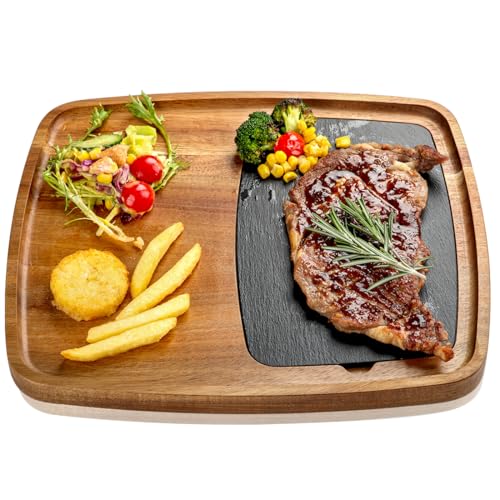 LiWiBet Acacia Wood Slate Steak Plate for Meat Cheese Appetizers, Steak Cutting Plate Board Serving Tray Cheese Appetizer Platter Perfect for Housewarming, Christmas, Mother's Day LiWiBet Acacia Wood Slate Steak Plate for Meat Cheese Appetizers, Steak Cutting Plate Board Serving Tray Cheese Appetizer Platter Perfect for Housewarming, Christmas, Mother's Day