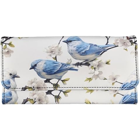 Kuiaobaty Birds Print Long Trifold Wallet Cover