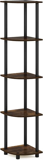 Furinno Turn-N-Tube 5 Tier Corner Display Rack Multipurpose Shelving Unit, Engineered Wood, Amber Pine/Black, 29.5(D) x 59.9(W) x 56.6(H) cm