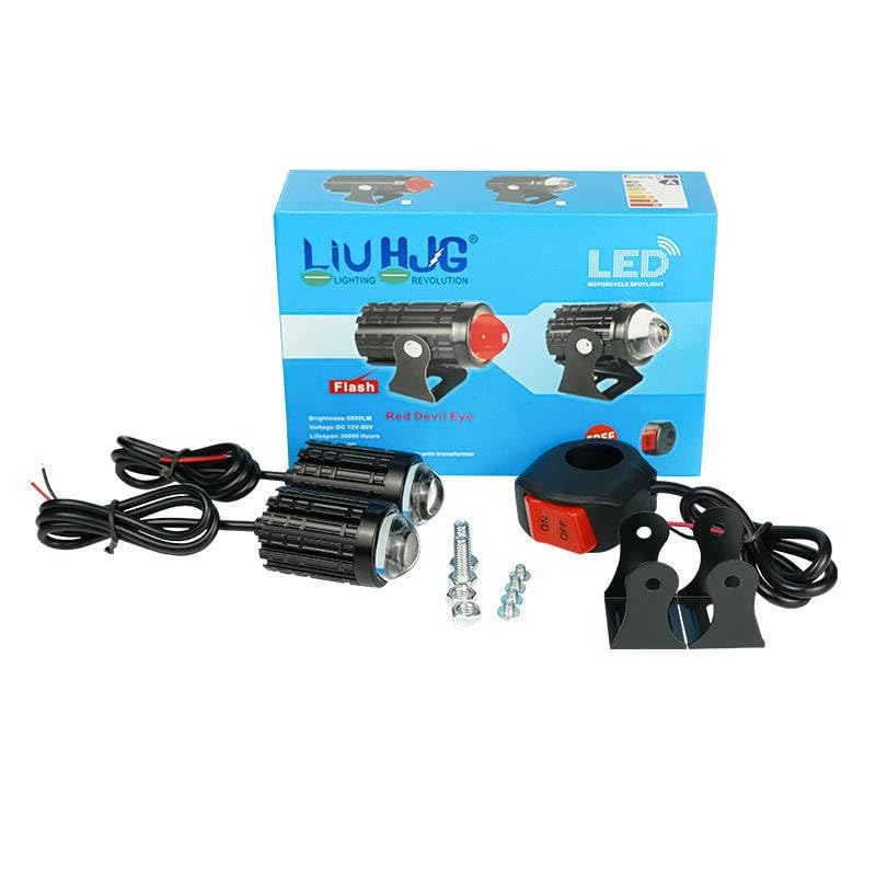 Image of LIU HJG Original Mini Driving Fog Light Imported LED 30W 12V-80 Volts Universal For All Motorcycle, Scooties, Car, Projector Light Red devil, White And Yellow (Pack Of 2, Switch)