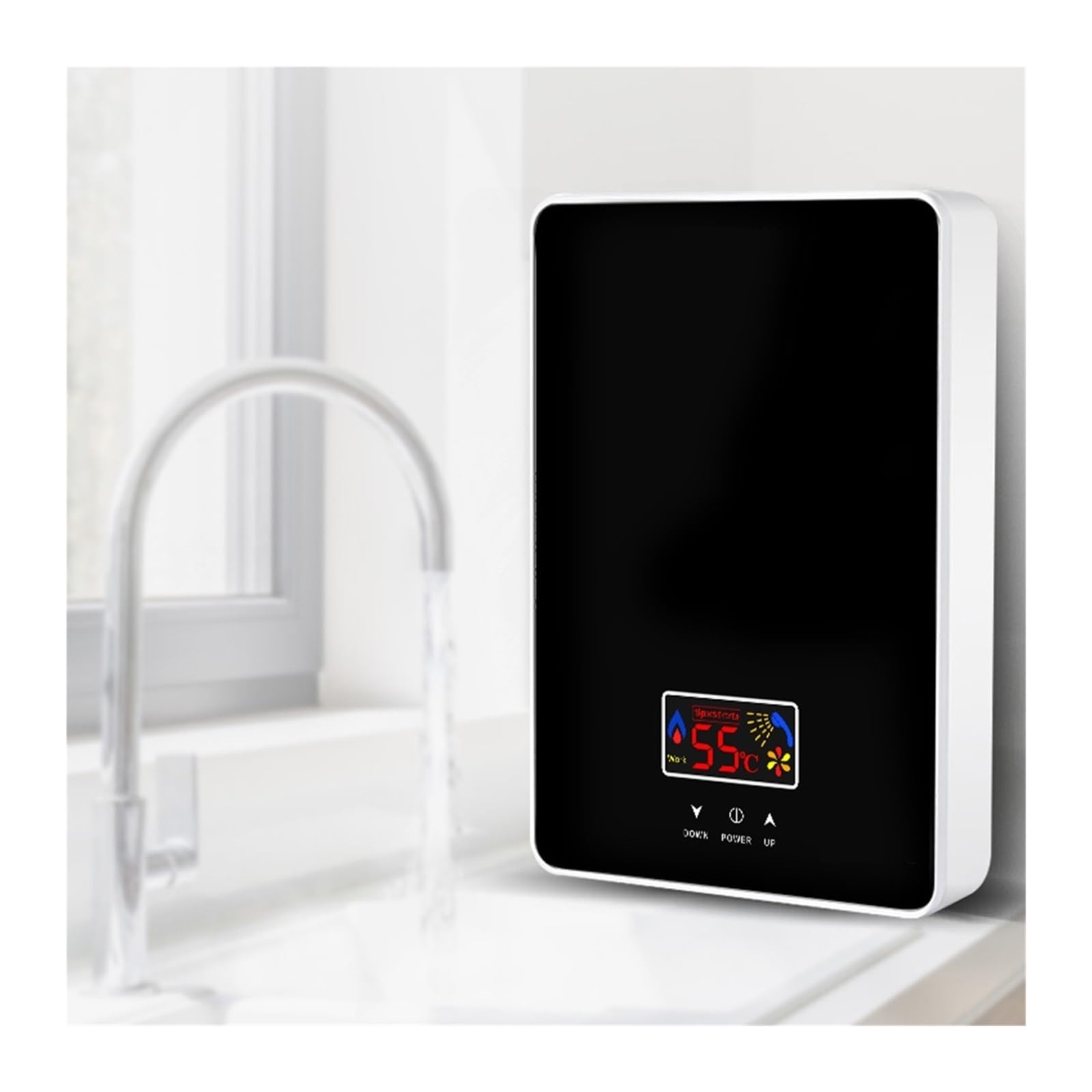 Podgrzewacz wody przepływowy, 6000W Natychmiastowy Bezzbiornikowy Elektryczny Podgrzewacz Ciepłej Wody Łazienka Kuchnia Natychmiastowe Ogrzewanie Kran Żądanie Bojler Z Wyświetlaczem LCD