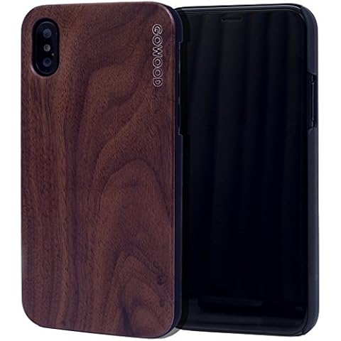 iPhone X and XS Wood Case | Real Walnut Wooden Backplate With Polycarbonate Protective Bumper and Shock Absorbing Rubber Coating for Optimal Protection Cover