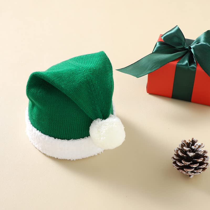 Image of LAWKUL My First Christmas Santa Hat for Baby Boy Girls Toddler Knit Beanie Infant Hats Pom Pom Beanie Green 12-18 Months