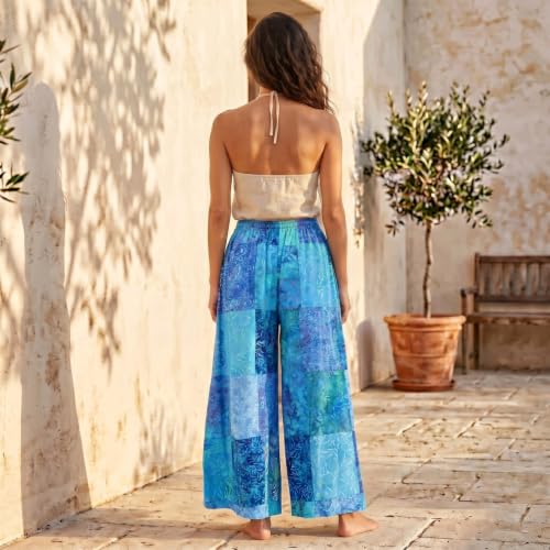 Pantalon palazzo ample et confortable à coupe évasée patchwork - 3