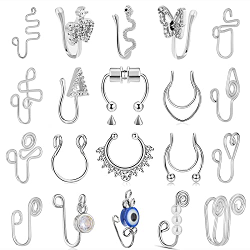 VitaCool Fake Nose Ring Hoop Fake Septum Fake Nose Ring Stud Faux Fake Nose Ring Piercing Nose Cuffs for Non Pierced Nose Magnetic Nose Ring Jewelry for Women Men, Metal Copper, cubic zirconia