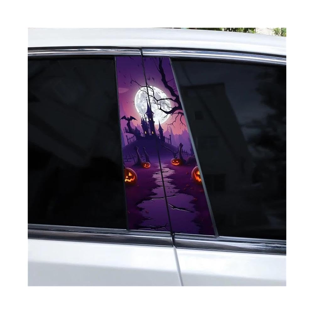 Decorative Items 2pcs Horror Pumpkin Decals DIY Car Center Pillar Vinyl Stickers(Type A)