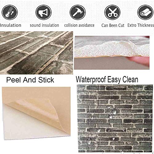 3D Wall Panels POPPAP 3D Visual Effects Foam Wall Panels Faux Brick Wallpaper Peel And Stick Dark Grey White Color Painted Brick Wallpaper 10 Tiles - Thumbnail 6