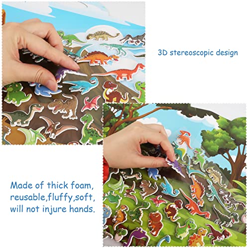 Tevxj WP0222 3D Dinosaurs Puffy Sticker Play Set Gifts Sticker Book Dinosaurs Window Gel Clings Decals Home Airplane Classroom Nursery Dinosaurs Party Supplies Decorations Removable 100 Reusable Puffy Stickers thumb #2