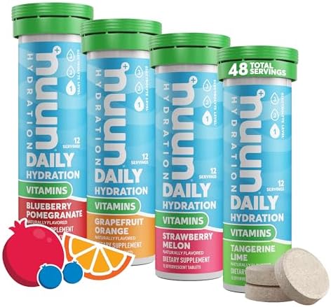 Nuun Hydration Vitamins Electrolyte Tablets + Vitamins, Mixed Fruit, 4 Pack (48 Servings)