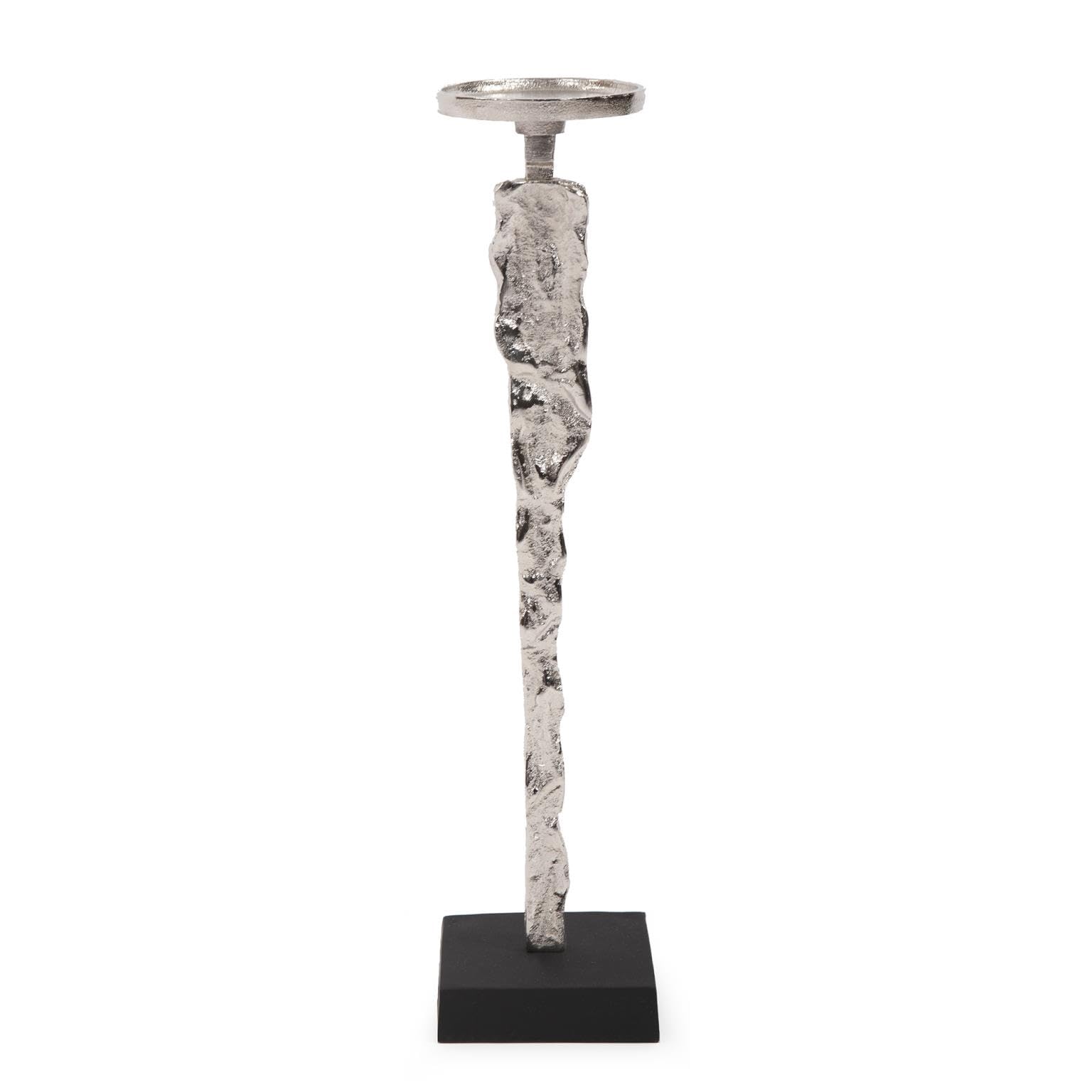 Howard Elliott Collection Abstract Figure Candle Holder Tall, Silver Aluminum Sculptural Accent with Human Silhouette Design for Table or Mantel Decor, 19.25H x 4.25W x 4.25D Nickel