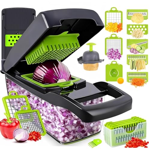 Vegetable Chopper Pro – Putsea 7 Stainless Steel Blades for Veggie chopper– Ergonomic Kitchen Gadget with Container, Easy Clean, Time Saving Mandoline Slicer Vegetable Cutter and Dicers