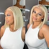 Nikiss 613 Bob Wig Human Hair 13x6 Frontal Lace Wig 14Inch Straight Blonde Short Glueless Bob Wig Human Hair Pre Plucked With Baby Hair 200 Density Lace Front Wigs for Black Women